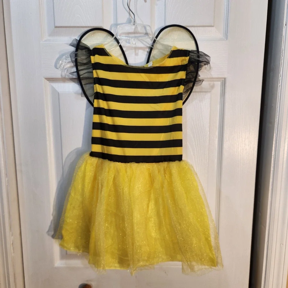 Kids Bumble‎ Bee Costume Dress W Wings Striped Halloween Cosplay Outfit Size 7-8 - Picture 2 of 7